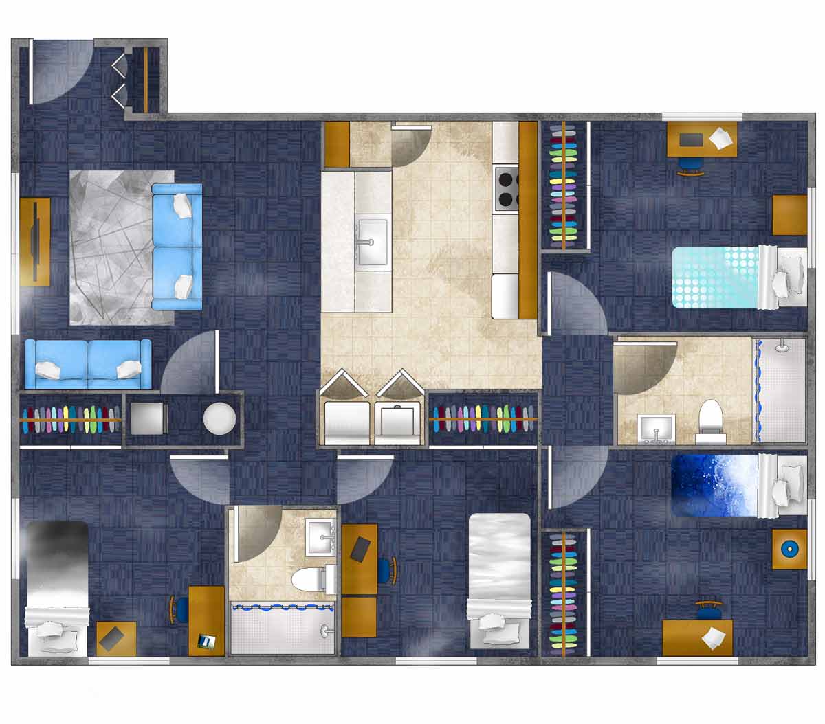 Graphic rendering of Cougar Village suite.