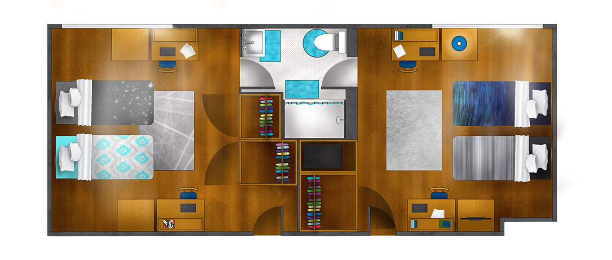 Graphic rendering of Hughes Hall suite.